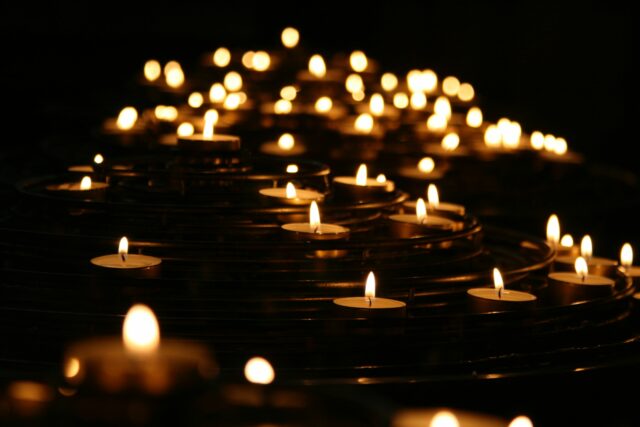 tea light candles in the dark